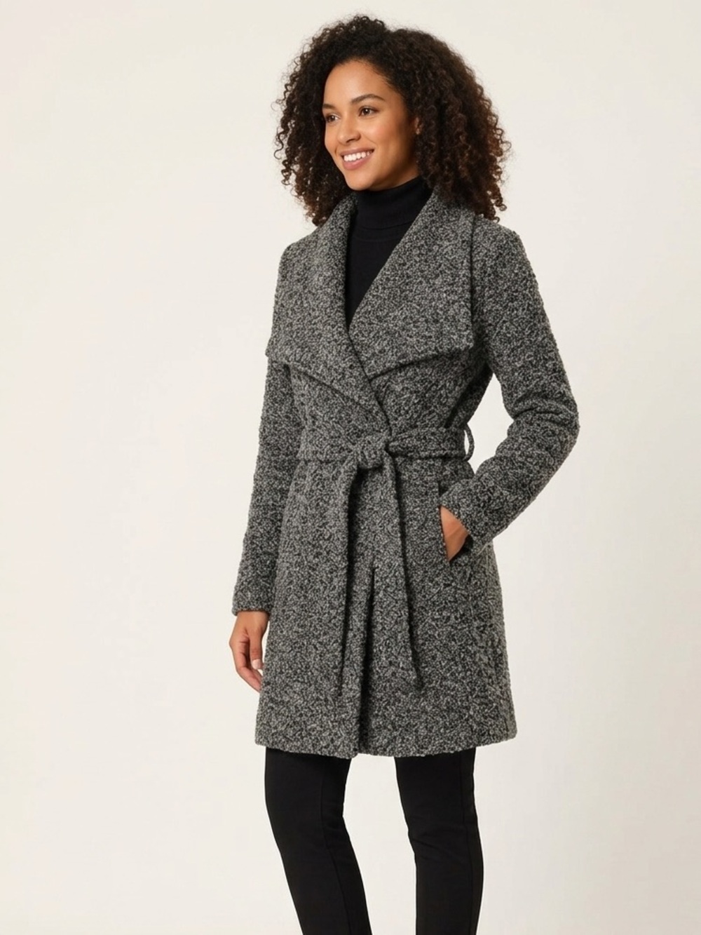 Eclipse Teddy Textured knit Wrap Coat with Oversized Collar